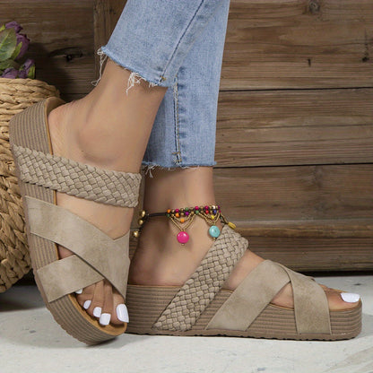 Roxys Galleries | Braided Detail Criss Cross Platform Slippers