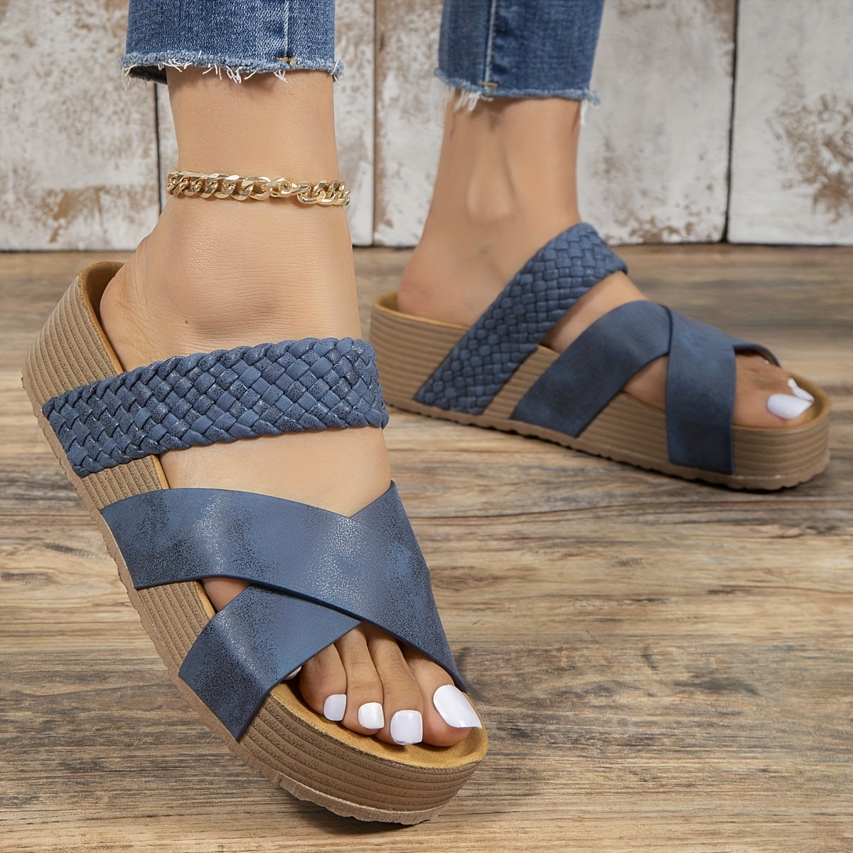 Roxys Galleries | Braided Detail Criss Cross Platform Slippers
