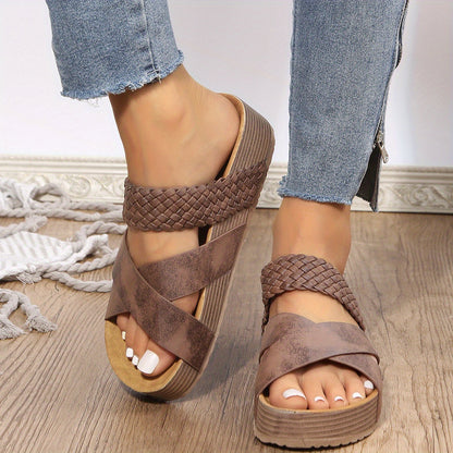 Roxys Galleries | Braided Detail Criss Cross Platform Slippers