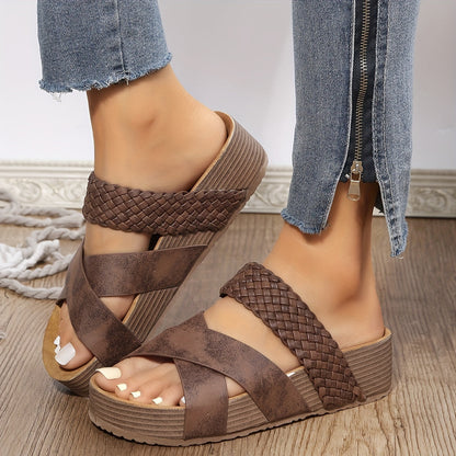 Roxys Galleries | Braided Detail Criss Cross Platform Slippers