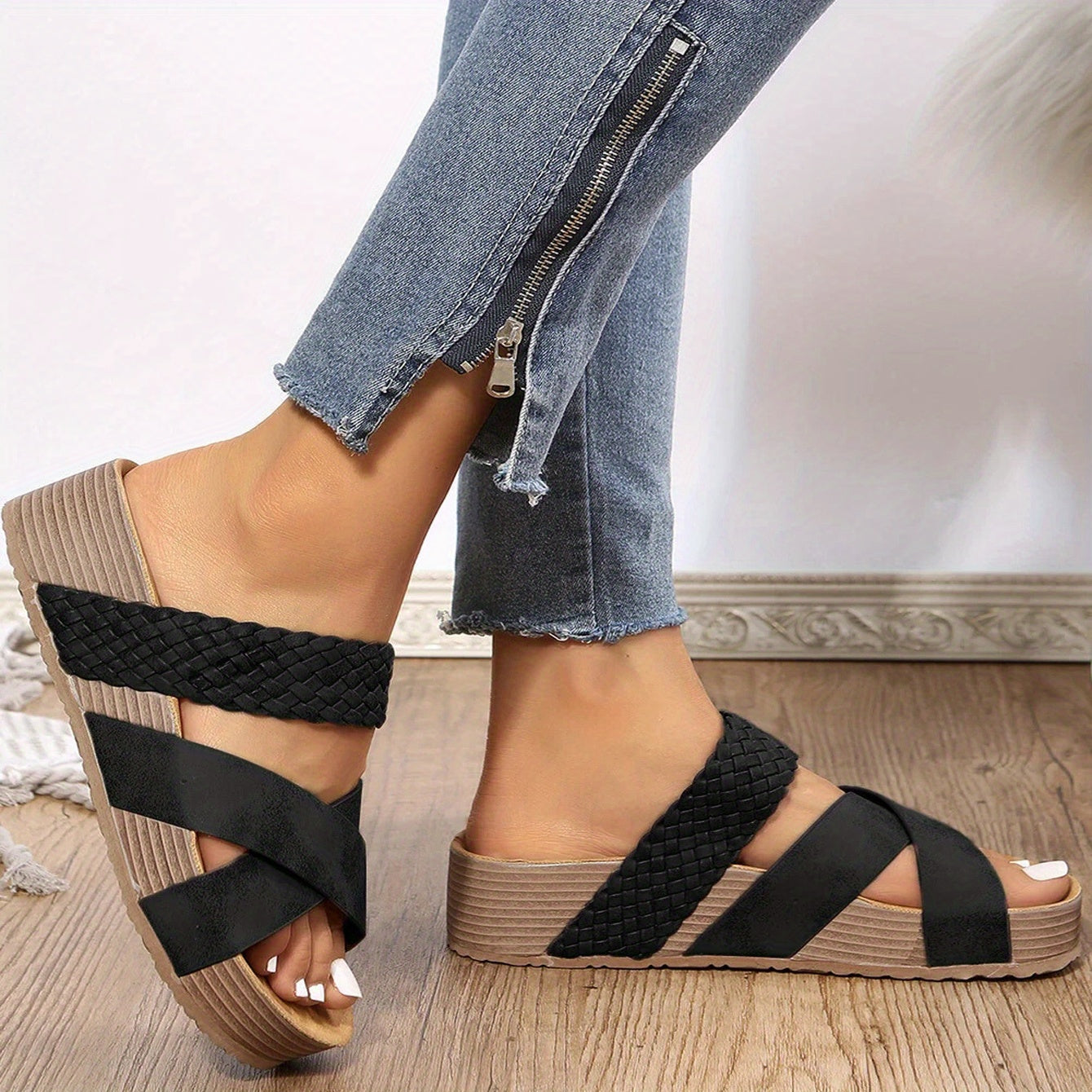 Roxys Galleries | Braided Detail Criss Cross Platform Slippers