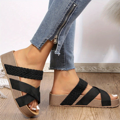 Roxys Galleries | Braided Detail Criss Cross Platform Slippers